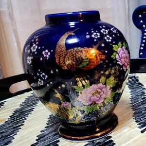 Japanese Blue Cobalt vase and a small ginger matching jar (together or separate)